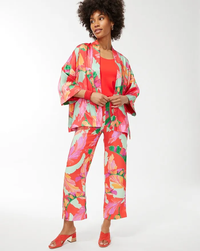 Chico039s Foliage Print Short Kimono Botanic Berry Women Matching Sets