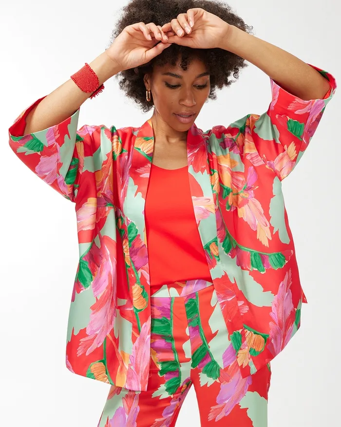 Chico039s Foliage Print Short Kimono Botanic Berry Women Matching Sets