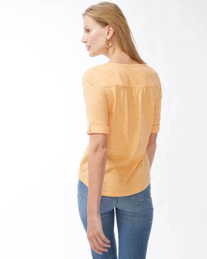 Chico039s Henley Elbow Sleeve Slub Tee Alabaster Women Tops