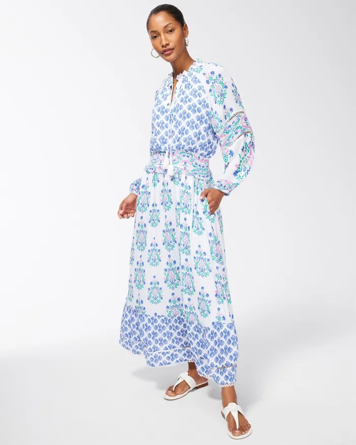 Chico039s Ikat Blouson Maxi Dress Alabaster Women Dresses and Skirts