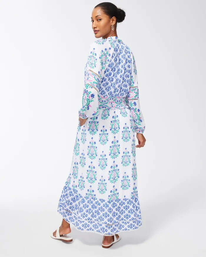 Chico039s Ikat Blouson Maxi Dress Alabaster Women Dresses and Skirts