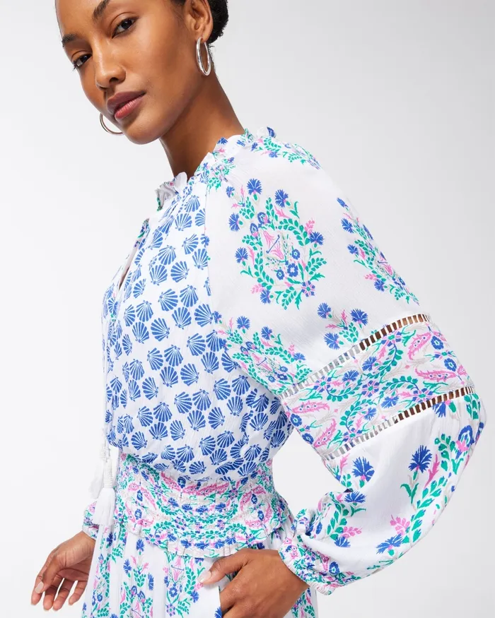 Chico039s Ikat Blouson Maxi Dress Alabaster Women Dresses and Skirts