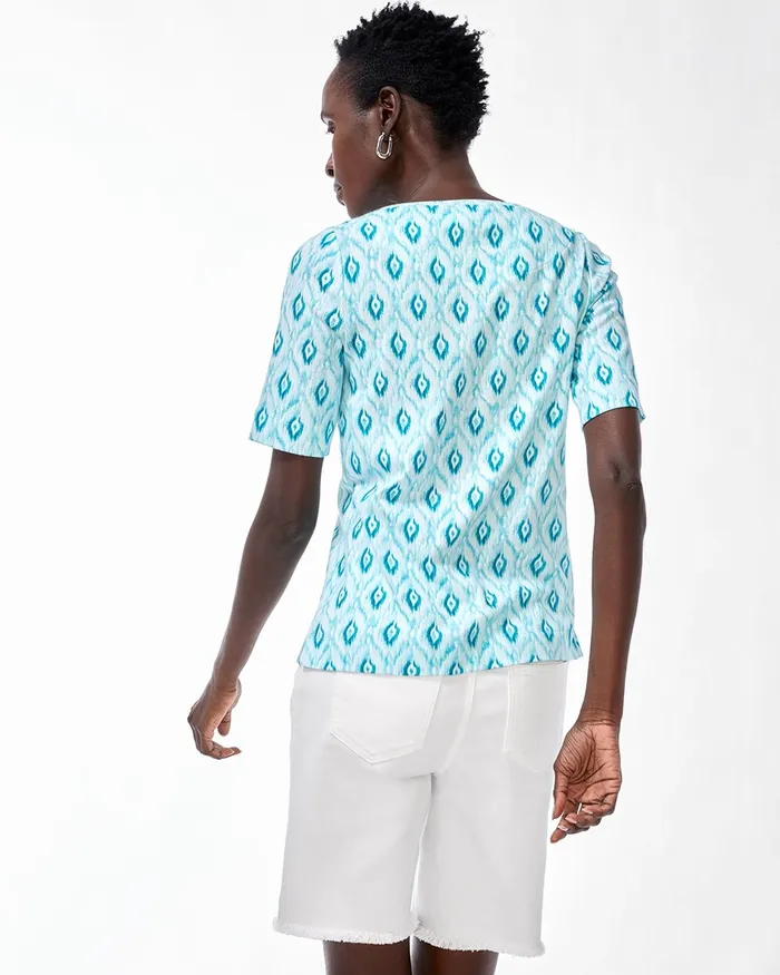 Chico039s Ikat Pima Elbow Sleeve Tee Agua Azul Women Tees