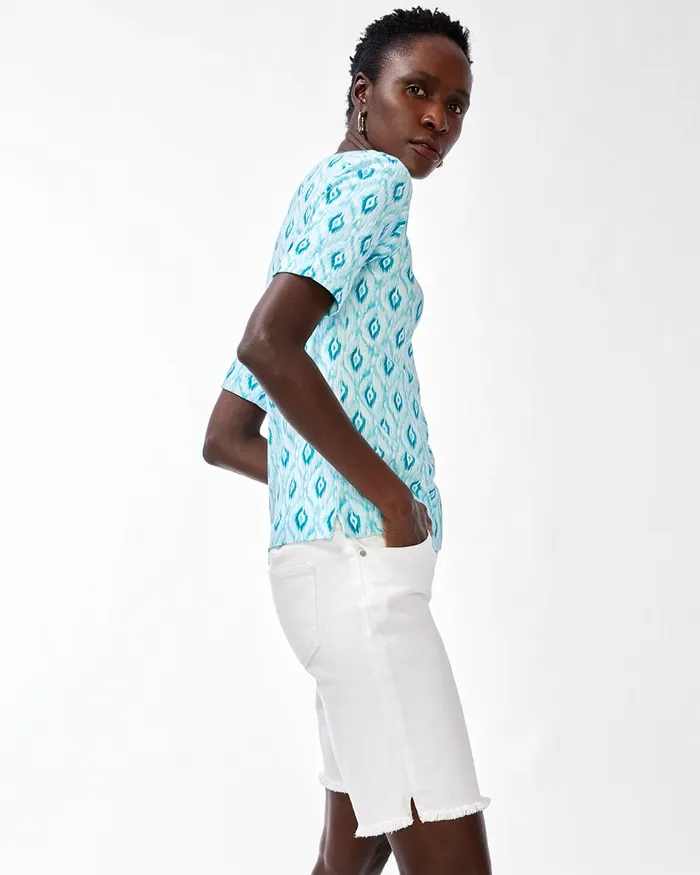 Chico039s Ikat Pima Elbow Sleeve Tee Agua Azul Women Tees