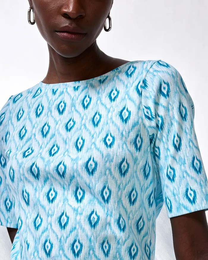 Chico039s Ikat Pima Elbow Sleeve Tee Agua Azul Women Tees