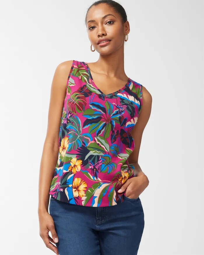 Chico039s Jungle Print Everyday Button Tank Botanic Berry Women Tees