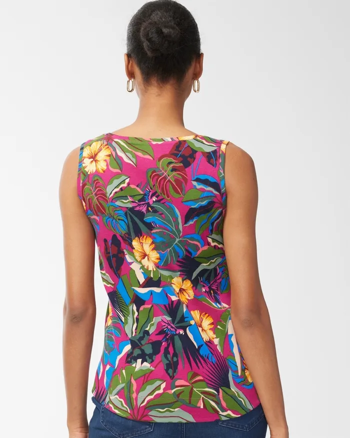 Chico039s Jungle Print Everyday Button Tank Botanic Berry Women Tees