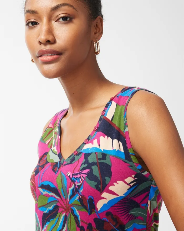 Chico039s Jungle Print Everyday Button Tank Botanic Berry Women Tees