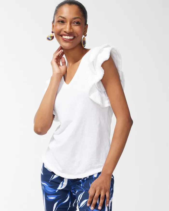 Chico039s Linen Blend Flutter Sleeve Top Alabaster Women Tops