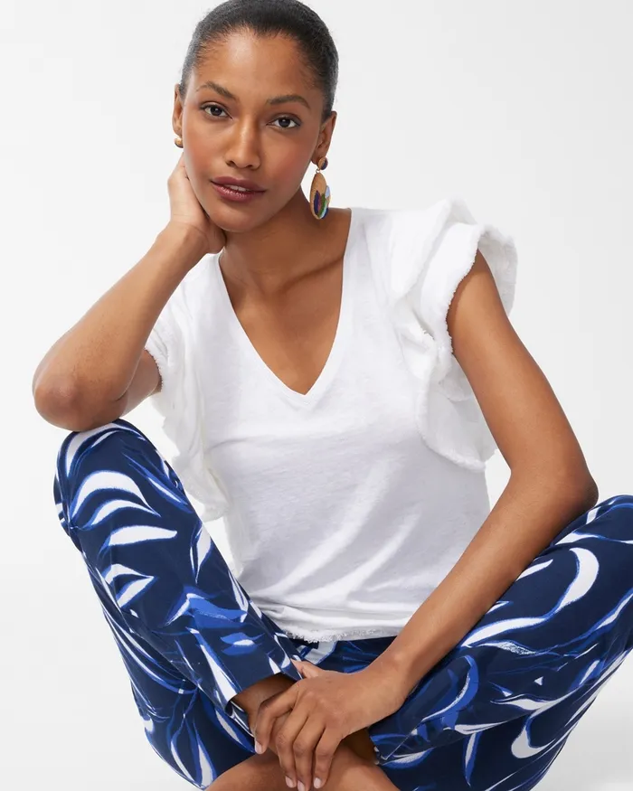 Chico039s Linen Blend Flutter Sleeve Top Alabaster Women Tops