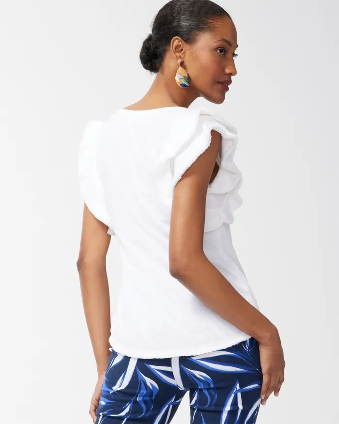 Chico039s Linen Blend Flutter Sleeve Top Alabaster Women Tops