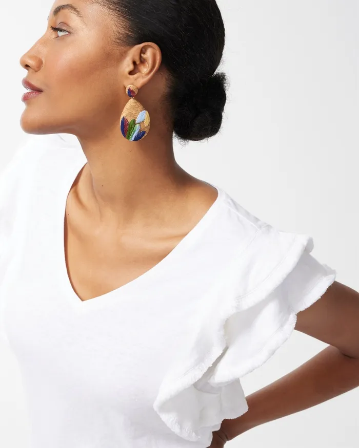 Chico039s Linen Blend Flutter Sleeve Top Alabaster Women Tops