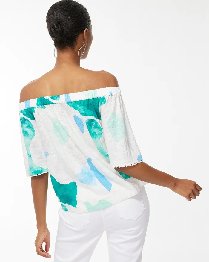 Chico039s Linen Confetti OffShoulder Top Flax Women Tops