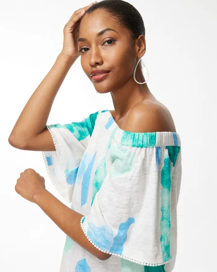 Chico039s Linen Confetti OffShoulder Top Flax Women Tops