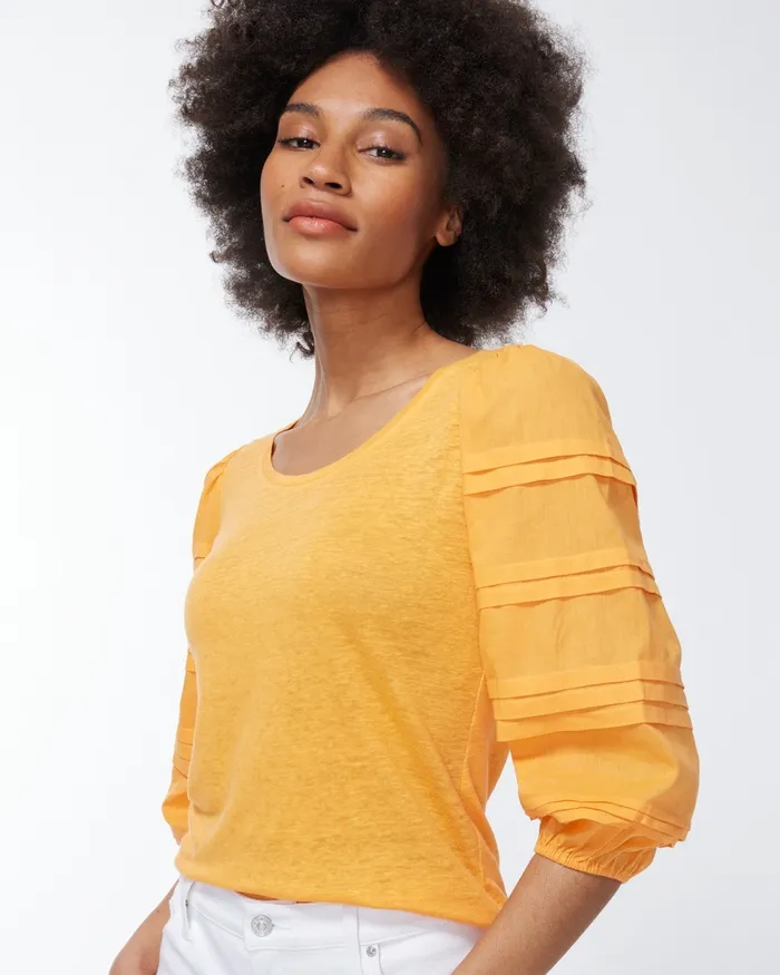 Chico039s Linen Detailed Sleeve Top Mango Ice Women Tees