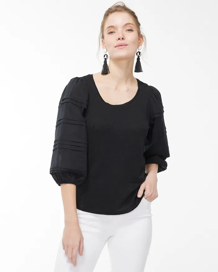 Chico039s Linen Detailed Sleeve Top Mango Ice Women Tees