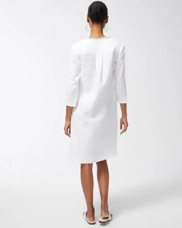 Chico039s Linen Embellished White Tunic Dress Alabaster Women Dresses and Skirts