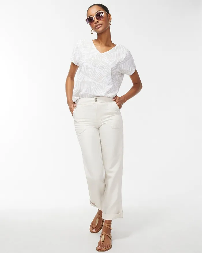 Chico039s Linen Palms Seamed Tee River Rock Women Matching Sets