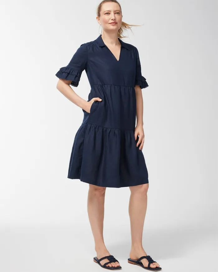 Chico039s Linen Sundress Classic Navy Women Dresses and Skirts