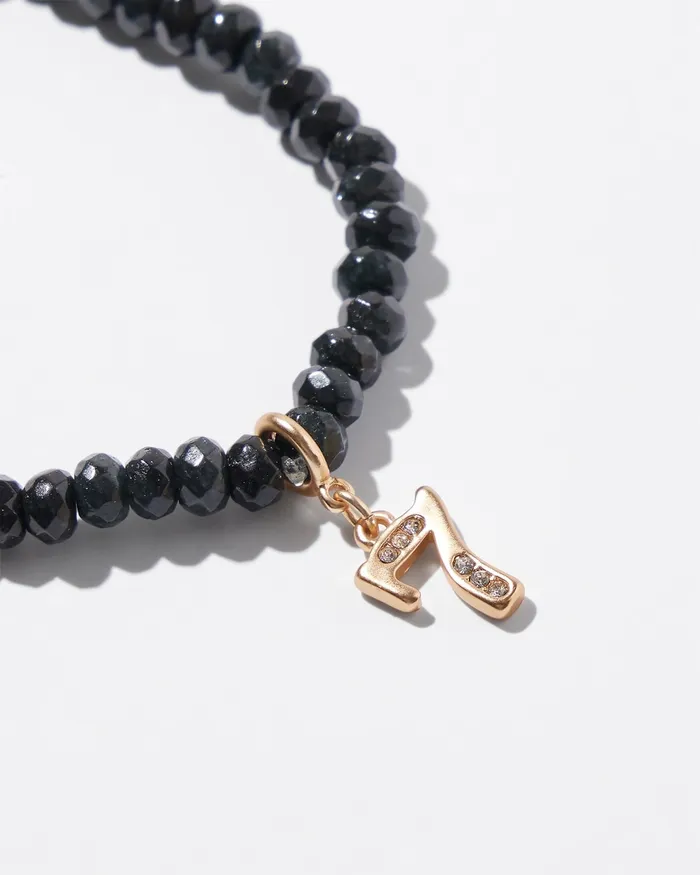 Chico039s Lucky Number Dangle Stretch Bracelet Black Women Bracelets