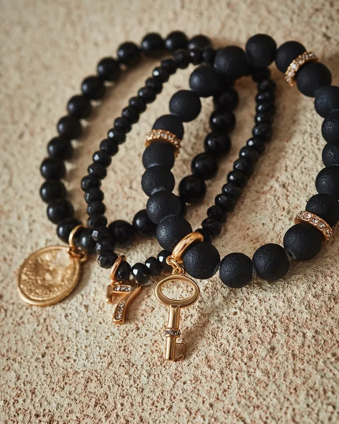 Chico039s Lucky Number Dangle Stretch Bracelet Black Women Bracelets