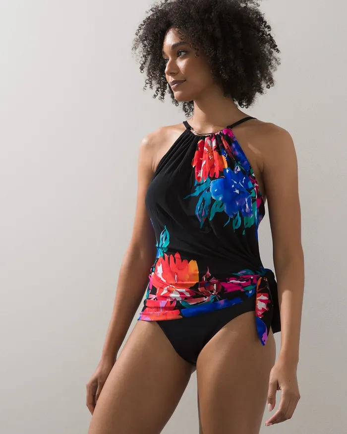 Chico039s Magicsuit Flower Child Parker One Piece Swimsuit BlackMulti Women Swim