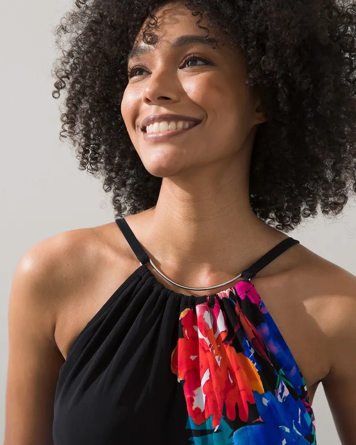 Chico039s Magicsuit Flower Child Parker One Piece Swimsuit BlackMulti Women Swim