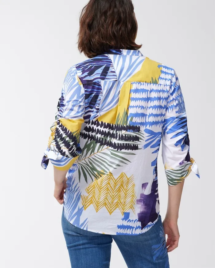 Chico039s Mixed Folliage Print Cotton Blouse Amparo Blue Women Tops
