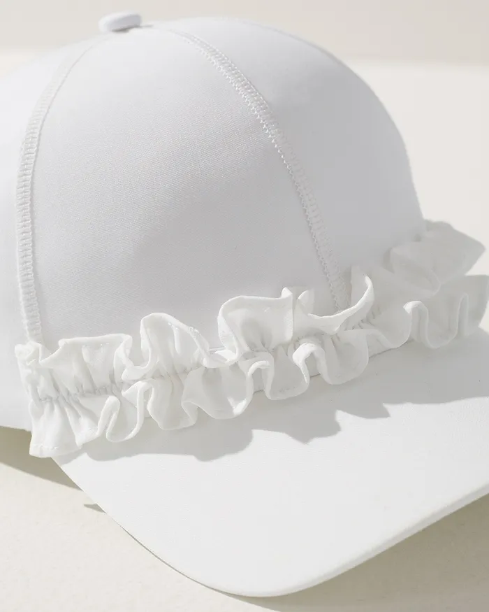 Chico039s Neema UPF Ruffle Baseball Cap Amparo Blue Women Hats