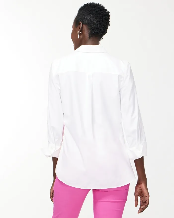 Chico039s No Iron Stretch 34 Sleeve Foliage Shirt Bahamian Pink Women Tops