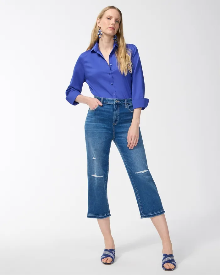 Chico039s No Iron Stretch Shirt Blue Veil Women Matching Sets