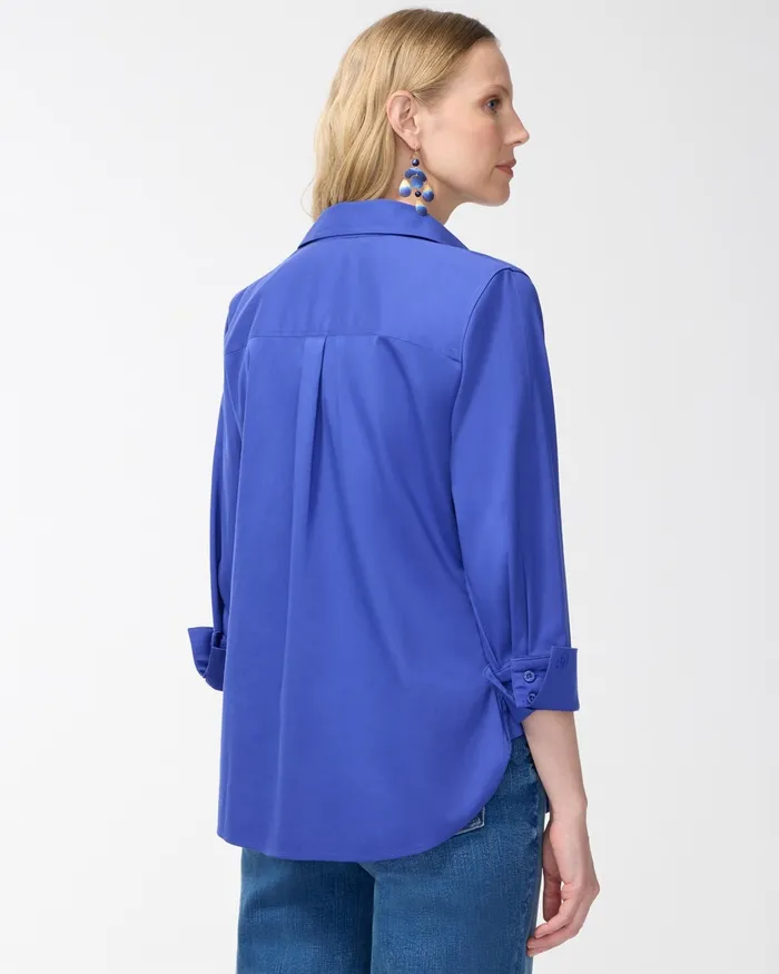 Chico039s No Iron Stretch Shirt Blue Veil Women Matching Sets