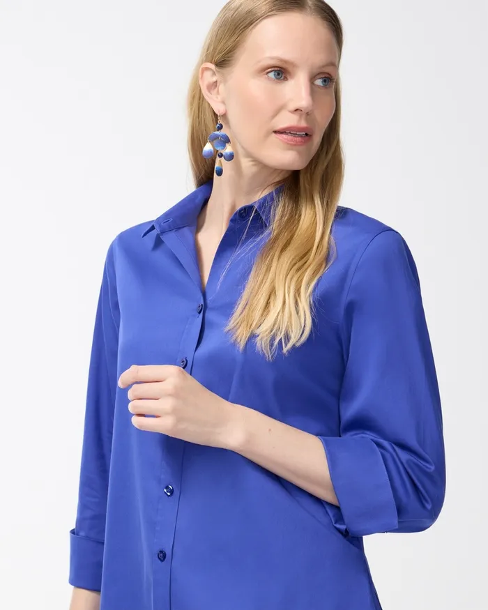 Chico039s No Iron Stretch Shirt Blue Veil Women Matching Sets