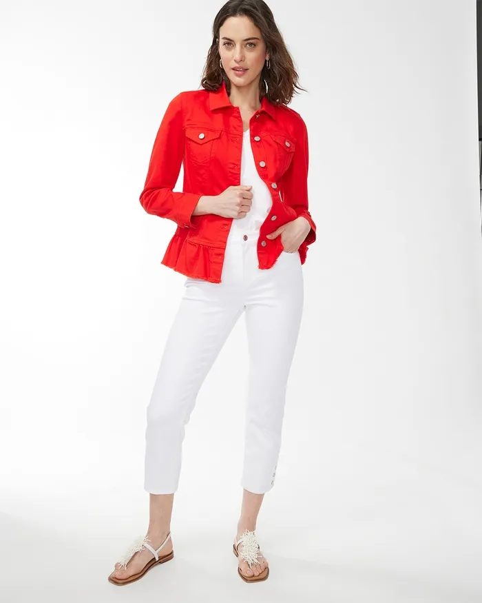 Chico039s No Stain Girlfriend Snap Hem Crops Alabaster Women Jeans and Denim