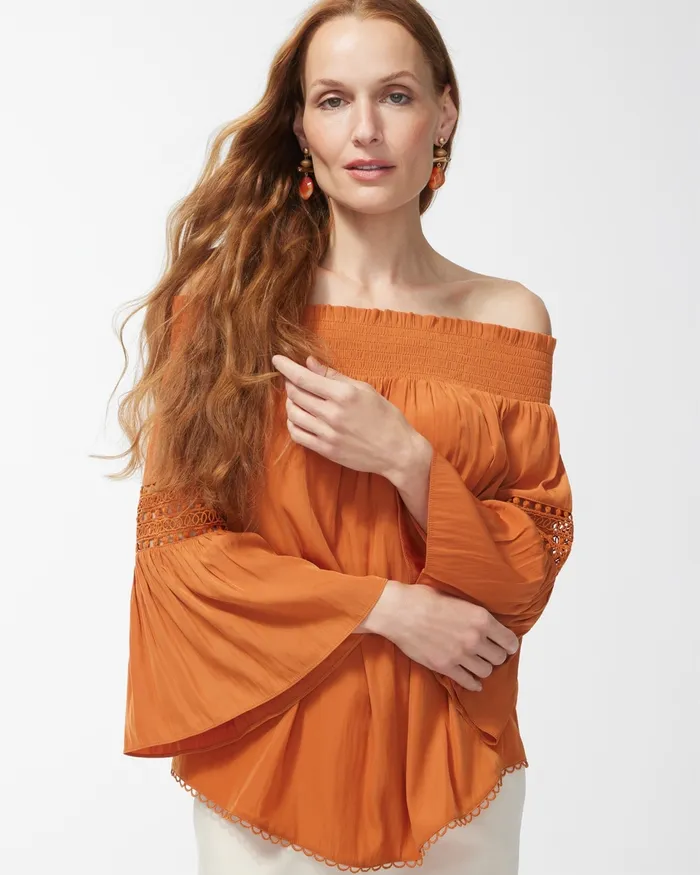 Chico039s OffShoulder Blouse Burnished Clay Women Tops