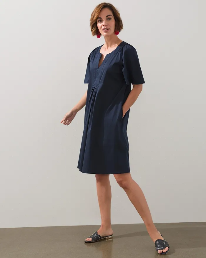 Chico039s Poplin Flutter Sleeve Aline Dress Classic Navy Women Dresses and Skirts