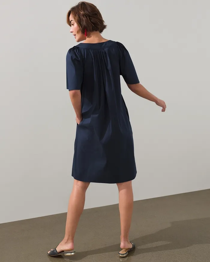 Chico039s Poplin Flutter Sleeve Aline Dress Classic Navy Women Dresses and Skirts