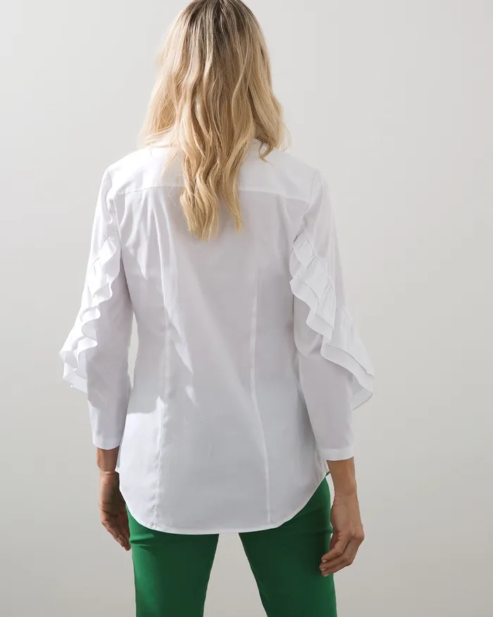 Chico039s Poplin Ruffle Sleeve Shirt Alabaster Women Tops