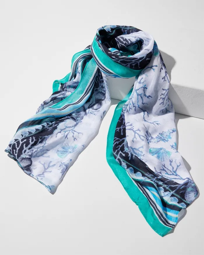 Chico039s Seashell Print Oblong Scarf Tropical Jade Women Scarves