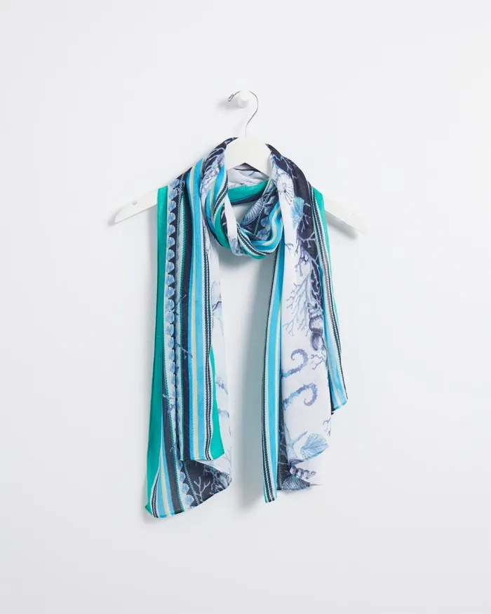 Chico039s Seashell Print Oblong Scarf Tropical Jade Women Scarves