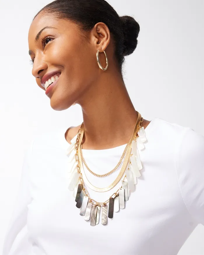 Chico039s Shell Multistrand Necklace Gold Women Necklaces