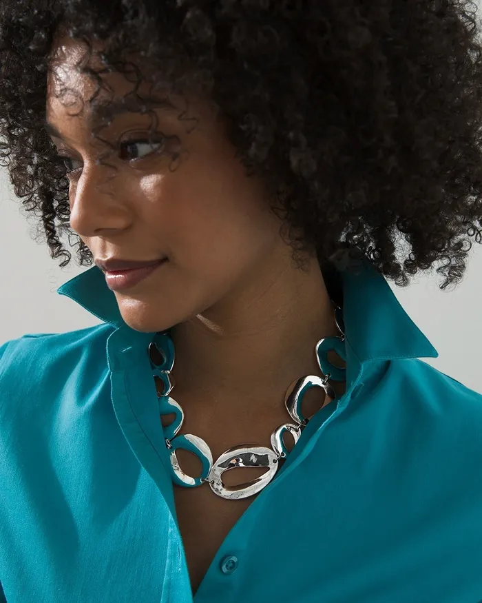 Chico039s Silver Tone Bib Necklace Silver Women Necklaces