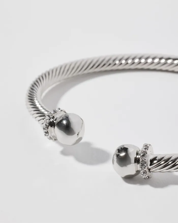 Chico039s Silver Tone Flex Cuff Bracelet Silver Women Bracelets