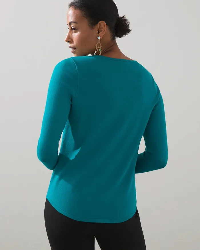 Chico039s Sleeve Detail Vneck Pullover Sweater Black Women Sweaters