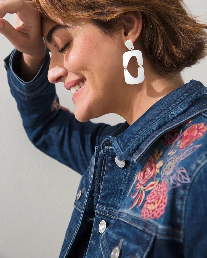 Chico039s Square Silver Tone Drop Earrings Mixed Metals Women Earrings