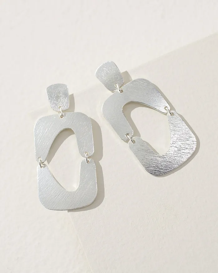 Chico039s Square Silver Tone Drop Earrings Mixed Metals Women Earrings