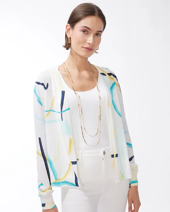 Chico039s Summer Romance Abstract Cardigan Agua Azul Women Sweaters