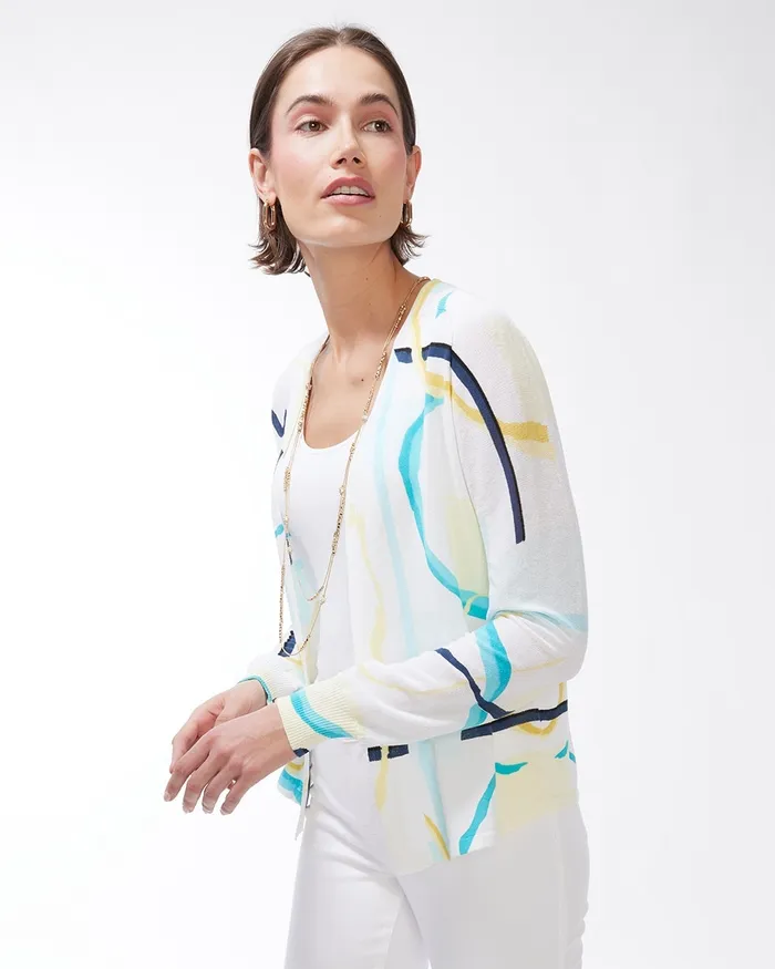 Chico039s Summer Romance Abstract Cardigan Agua Azul Women Sweaters