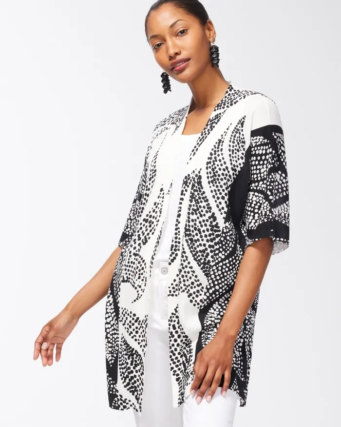Chico039s Summer Romance Foliage Midi Cardigan Black Women Sweaters