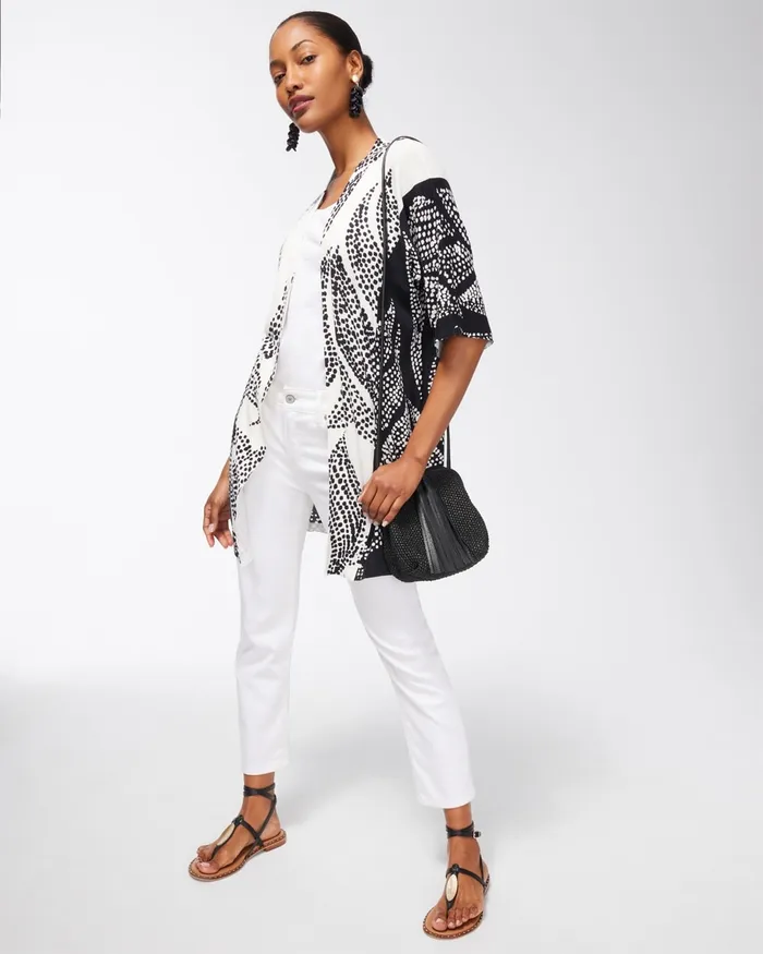 Chico039s Summer Romance Foliage Midi Cardigan Black Women Sweaters